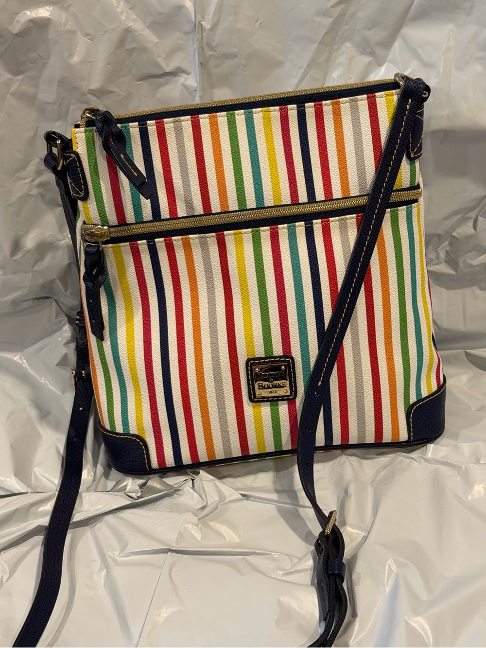 Dooney & Bourke Daphne Multicolor Stripe Crossbody Bag Navy EUC w/COA